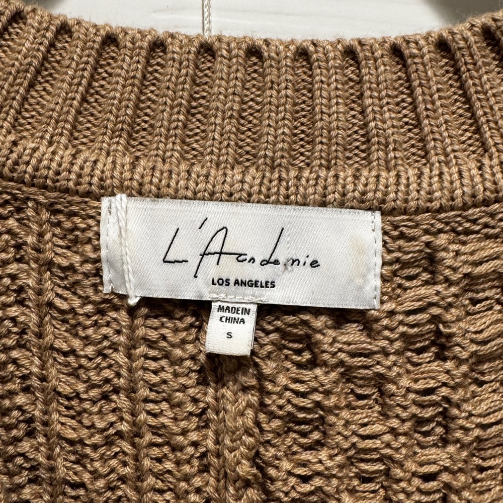 NEW $178 L'Academie Los Angeles Tan V Neck‎ Cable Knit Mesh Sweater Vest Women S - Picture 3 of 7